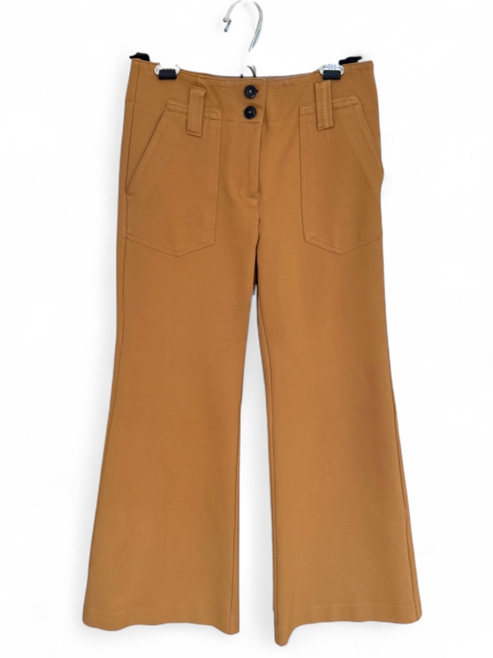 Anthropologie Maeve Naomi Ponte Wide-Leg Flare Pants Camel 2P Hemmed - Picture 2 of 6
